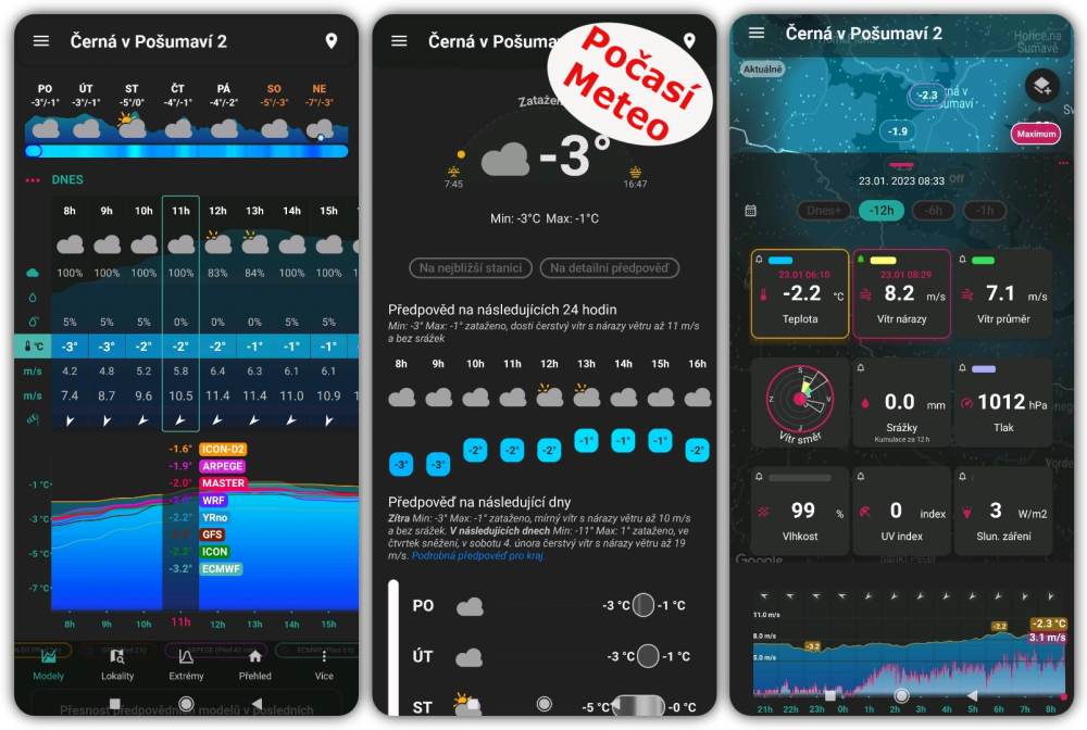 Screenshoty aplikace Počasí Meteo